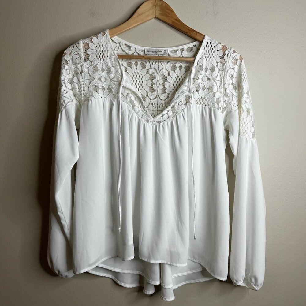 Abercrombie & Fitch Blouse Womens Sz XS White Lace‎ Prairie Peasant Cottagecore